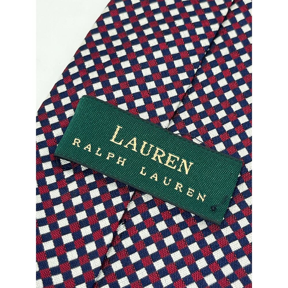 Lauren Ralph Lauren Men's 100% Silk Tie Red White Blue Diamond Classic Preppy